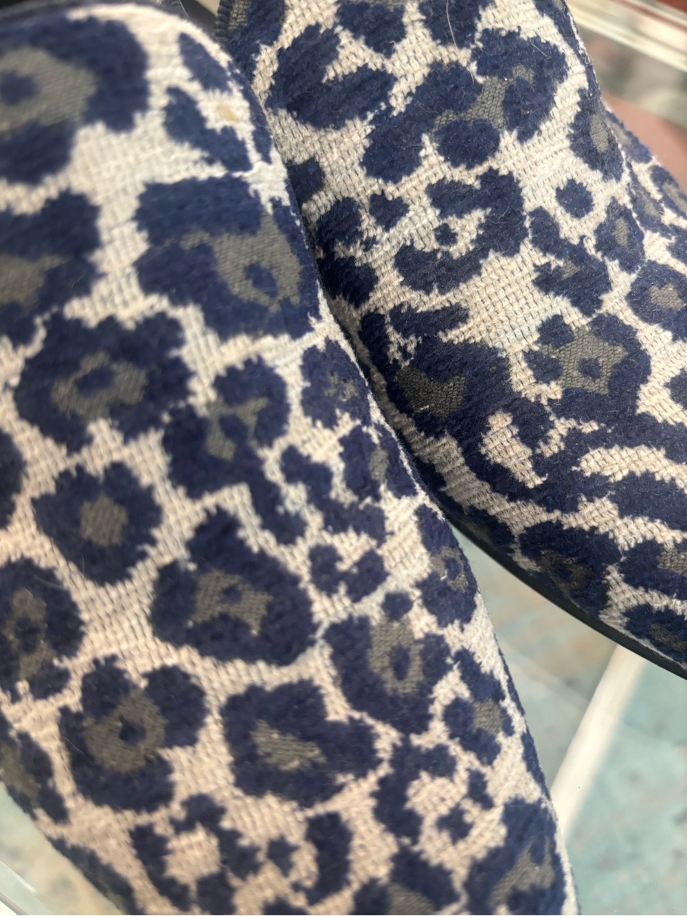 Vintage Stella McCartney Blue and Cream Leopard Print Slip-On Shoes